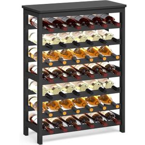 SONGMICS 42-Bottle Wine Rack Free Standing Floor, 7-Tier Display Wine Storage Shelves with Table Top, Bamboo Wobble-Free Bottle Holder for Kitchen Bar Dining Room Living Room, Ink Black UKWR027B16