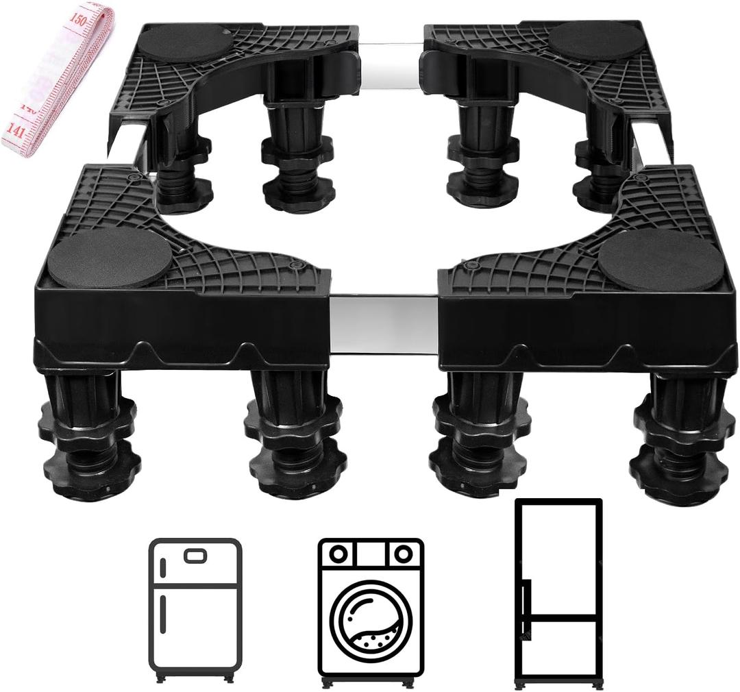 Mini Fridge Stand Universal Raised Base Adjustable Refrigerator Stands with 8 Strong Feet, Washing Machine Pedestal, Storage Rack Base, Multi-function Base for Dryer, Etc. (Black)