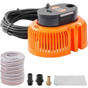 VEVOR Automatic Pool Cover Pump, 1/10 HP 75W 540 GPH, 120V Submersible Swimming Pool Cover Pump, Water Removal Pump with 3 Hose Adapters 16 ft Drainage Hose & 25 ft Power Cord, for Pool Draining