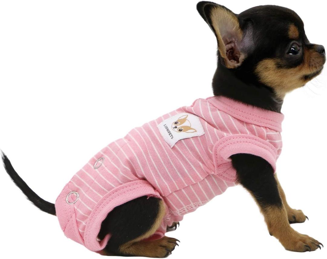 LOPHIPETS Girl Dog Shirts Pajamas for Small Teacup Dog Chihuahua Yorkie Puppy Cat Clothes-Pink Strips/XXS (XX-Small for 0.5-1.2 lbs)