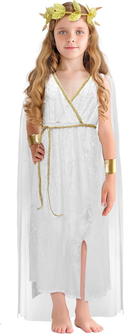 Greek Costume Kids Toga Roman Goddess Athena Children Halloween Cosplay Grecian Dress Up Outfit Set S 