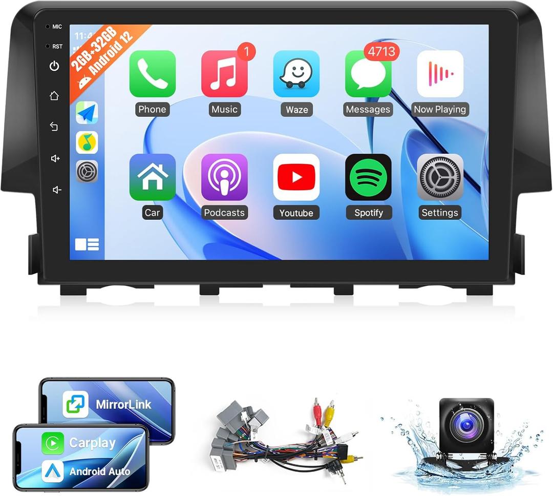 Naifay Car Stereo for Honda Civic 2016 2017 2018 2019 2020 2021 Wireless Carplay Android Auto, 9 inch IPS Touch Screen for Civic Car Radio Bluetooth FM Audio Receivers GPS WiFi SWC Backup Camera