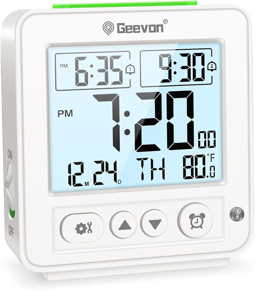 Geevon Smart Night Light Small Digital Alarm Clock with 2 Increasing Beep Alarm, Indoor Temperature, Battery Operated Travel Clock for Bedroom, Bedside, Desk(White)