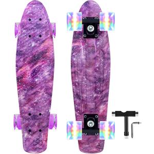 Nattork Skateboards 22 Inch Mini Cruiser Skateboard Complete Retro Skate Boards with Colorful Light Up Wheels for Kids Girls Boys Beginners (Purple)
