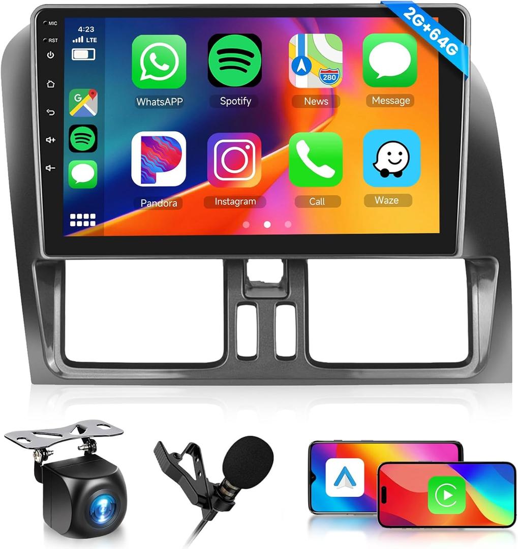 [2G+64G] Android Car Stereo for Volvo XC60 2008-2013 Head Unit, Wireless Carplay Android Auto Mirror Link,9 Inch Touch Screen Car Radio GPS,Bluetooth, WiFi, FM RDS Radio,BT/SWC/EQ