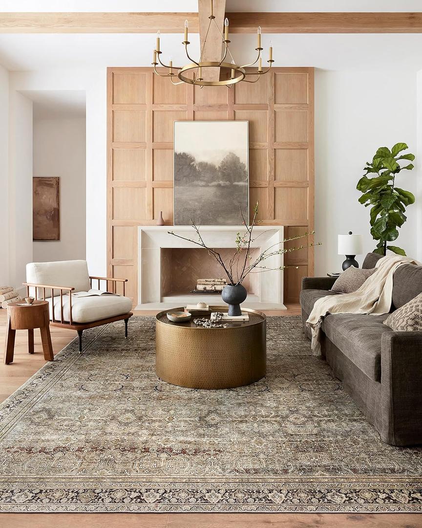 Loloi Layla Collection LAY-03 Olive/Charcoal 5'-0" x 7'-6" .13" Thick Area Rug, Soft, Durable, Vintage Inspired, Distressed, Low Pile, Non-Shedding, Easy Clean, Printed, Living Room Rug