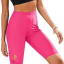GRAPENT Swim Shorts Women High Waisted Cutout Beach Long Board Shorts Swimwear 11'' Inseam Short Swim Pants Bottom Only, L (Magenta)
