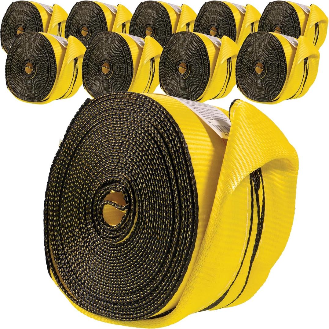 US Cargo Control 4" x 30' Winch Straps with Twisted Sewn Loops (10-Pack), 5,400 LBS Working Load Limit, Heavy Duty Flatbed Tie Downs, Yellow 4 Inch Straps for Flatbed Trailers and Trucks