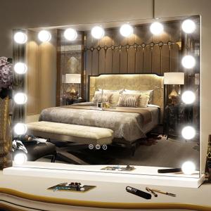 FENNIO Hollywood Vanity Mirror with Lights 23x18,Large Lighted Mirror Makeup Mirror with 15 Dimmable LED Bulbs, 3-Color Lighting