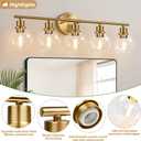 Indoi 5-Light Bathroom Light Fixture, Modern Brushed Gold Bathroom Lights Over Mirror with Clear Glass Globe Shades, Vanity Lighting Fixtures for Kitchen, Living Room, Hallway, Bedroom, Porch