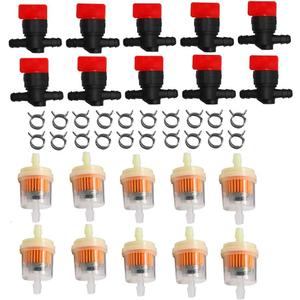 KIPA 1/4" In Line Fuel Gas Filter Shut Cut Off Valve Clamp For 494768 697947 698183 John Deere AM36141 AM107340 49019-7001 lawn mower Pack-10