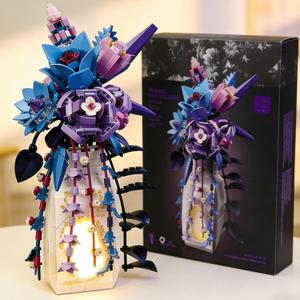Flowers Bouquet Building Set Rose Compatible with Lego Flowers with vase Light for Adult Girl WomenBotanical Collection GothicMother's Day Easter Gifts Home Office Decor
