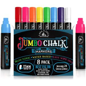 LANA & LUCA Jumbo Liquid Chalk Markers Square Tip - Bold Color Chalk Board Marker for Chalkboards, Windows, Signs, Blackboards - 15mm Tip (8 Pack)