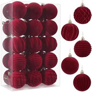 Velvet Christmas Ornaments Balls, 2.36 Inch Flocked Red Shatterproof Baubles with Hanging Strings, Elegant Velvet Ball Ornaments for Xmas Tree, Holiday Party & Home Décor (Red)