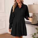 Womens Button Down Shirt Dresses Cotton Button Up Tunics Long Sleeve Solid High Low Blouse Waist Up Dress (S)