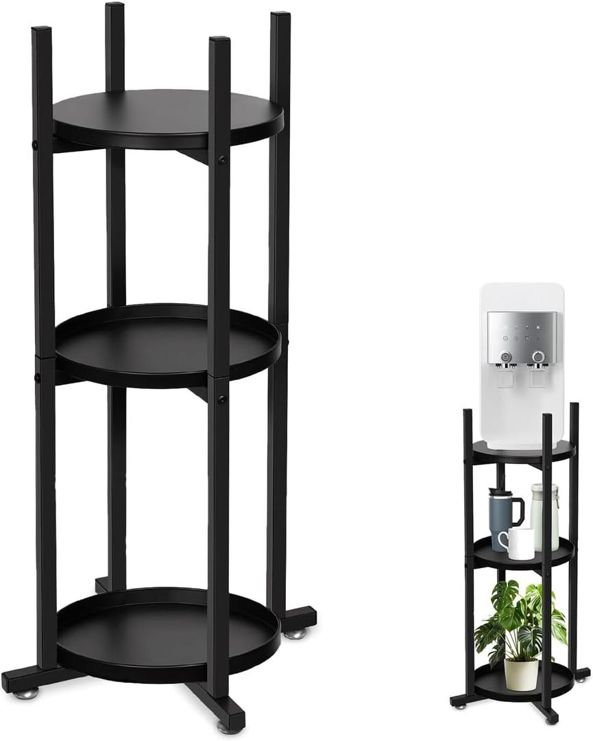 PMMJ Water Dispenser Stand with 3 Round Shelves, Sturdy Metal Water Stand for 5 Gallon Bottle, Suitable as Water Jug Holder and Plant Stand, 32.87" High-11.25" Wide