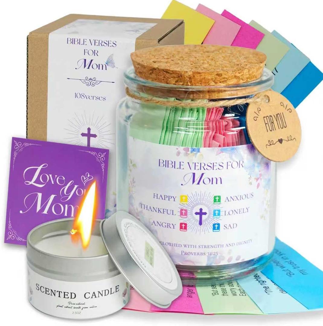 3 x Bible Verse Jar for Mom, 108 Color-Coded Encouraging Bible Verses, 6 Emotion Assorted, Inspirational Christian Religious Gift, Heartfelt Birthday Mothers Day Present for Women