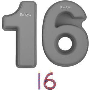 Ducodocu Silicone Number Cake Pan Large 3D Number Cake Mold Baking Forms Novel Cake Tins DIY Baking Mold for 2/20th Birthday Wedding Anniversary 10 inch Number of 1&6, 2 Pack