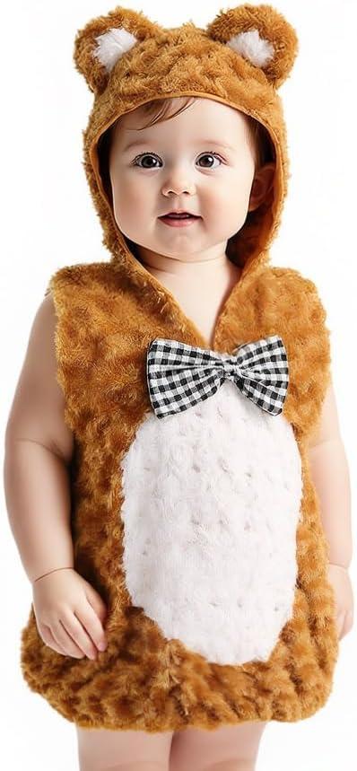 Halloween Baby Animal Plush Costume Kids Cartoon Onesie Pajamas Homewear Outfit Infants Jumpsuit (24-28, Bear)