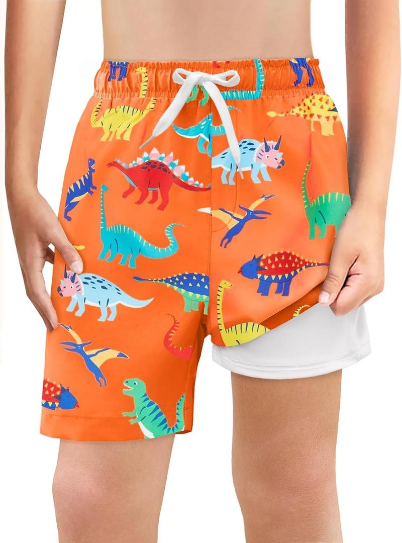 Haloumoning Boys Swim Trunks with Boxer Brief Liner Kids Gradient Quick Dry Swimming Shorts 5-14 Years