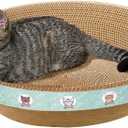 Large Cat Scratcher Bed, 16.9" x 16.9" x 3.9" Cat Scratch Cardboard with 2‑in‑1 Design, Scratching Board Pad for Indoor Cats Kitty Kittens, Scratch Bowl Lounge House Couch, Furniture Protector, Round