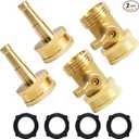 Hourleey 2 Set Heavy Duty Brass Hose Nozzle, Pressure Jet Nozzle with Hose Shutoff Valve, 3/4" GHT Nozzles for Garden Hose, Car Wash, Extra 4 Rubber Washers