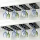 8 Pack Wine Glass Holder Under Cabinet Rack - Black Plastic Stemware Hangers for Kitchen, Bar, Restaurant Storage - Space Saving No Drill Installation