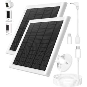 8W Solar Panel for Ring Camera, 2-Pack Solar Panel Charger Compatible with Ring Stick Up Cam Battery, Spotlight Cam Battery, Includes Barrel Plug to USB-C Adapter, IP65 Waterproof, 10ft Cable (White)