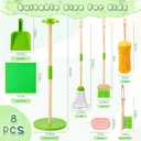 WHOHOLL Wooden Kids Cleaning Set Toddler Broom Set for Housekeeping 8 Pcs Broom and Mop Set for Toddlers 3-6, Cleaning Toys with Dustpan Sponge, Christmas Birthday Gifts for Boys Girls (Green)