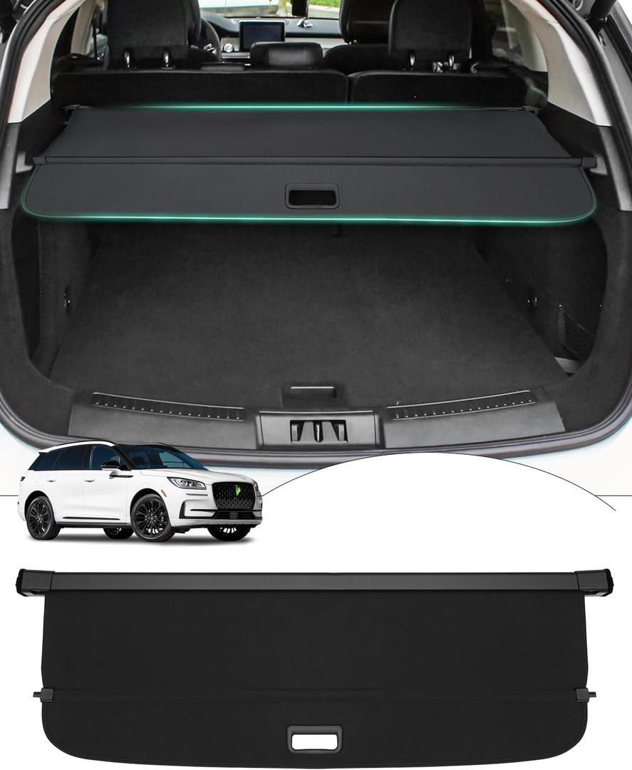 Powerty Cargo Cover for 2020-2023 2024 Lincoln Aviator 3.0L SUV(Just for 7-Seater) Accessories Trunk Cover Retractable Trunk Shielding Shade Cargo Luggage Cover Black