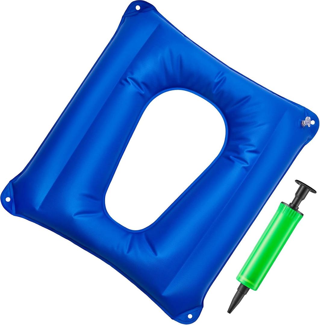 Nuanchu Inflatable Square Cushion Breathable Comfort Inflatable Air Seat Cushion and Inflator for Sitting Toilet Office School Chair Wheelchair Chair, Postpartum Relieve Pressure, Blue (1 Piece)