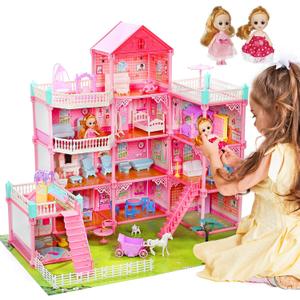 Huge Dollhouse for Girls  Large Pretend Play Doll House for Kids with Lights, Furniture & Accessories