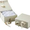 Hallmark Medium Gift Boxes with Bow and Shredded Paper Fill, Pack of 2 (Antique White 8 inch Box) for Weddings, Bridal Showers, Graduations, Birthdays, Bridesmaids Gifts, All Occasion