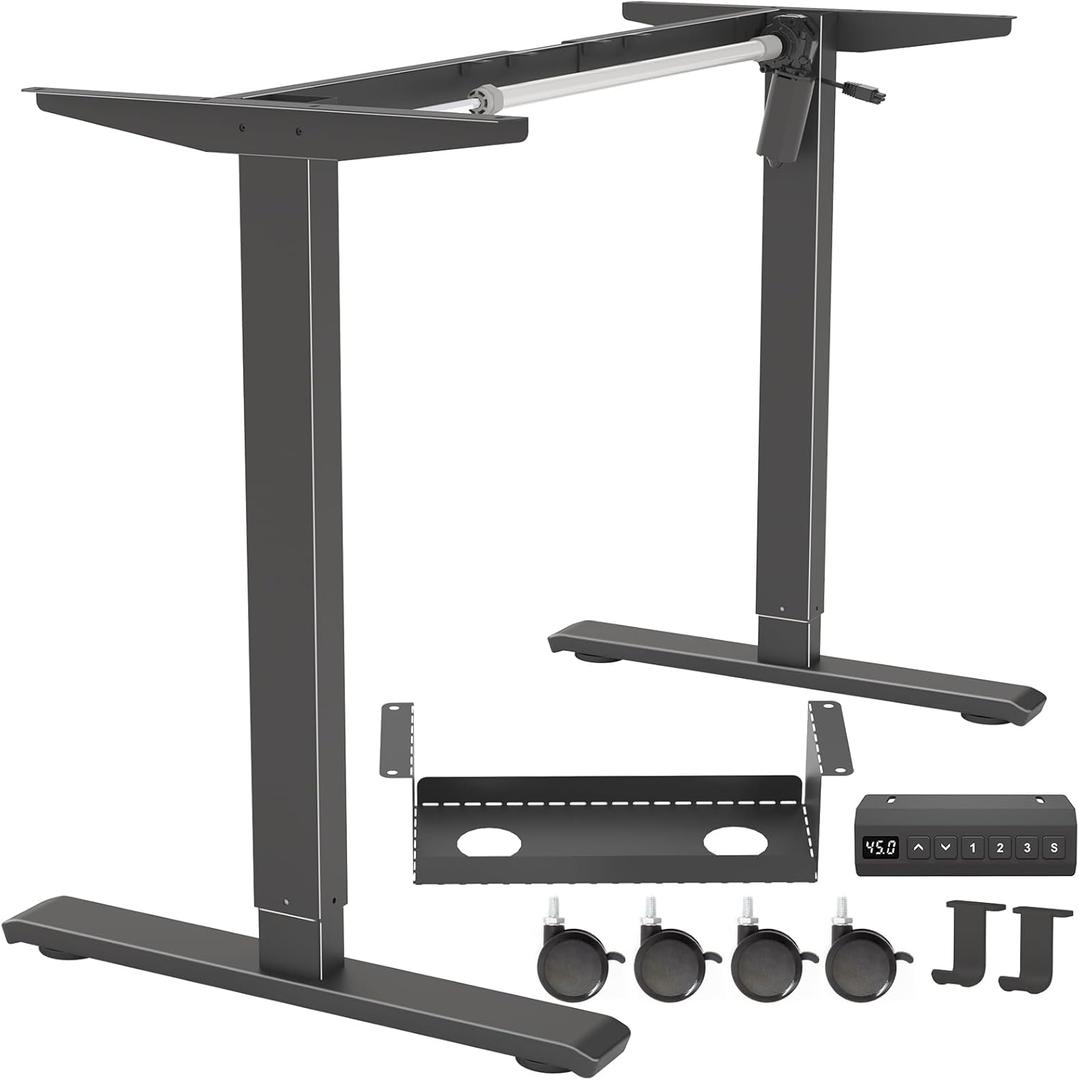 Standing Desk Frame, Electric Adjustable Legs with Memory Presets, Stand Up Desk Frame Workstation, with Cable Management Tray, Headphone Hook, Caster Wheels, for Home Office (Black)