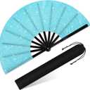 2 x Blulu Glitter Large Rave Folding Fans Silk Clack Popping Hand Fan for Line Dancing Chinese Make Sounds Fan for Women Dance Festival Dancing Wedding Party