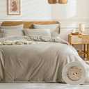 JELLYMONI Cotton Duvet Cover King Size - Linen Gray Comforter Cover with Button 100% Washed Cotton 3PCS Breathable Soft Solid Bedding Set Duvet Cover 104×90in & 2 Pillowcases (NO Comforter)