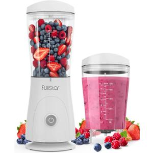 Fullstar Portable Blender for Smoothies and Shakes  15 oz Mini Personal Travel Blender with Sipper Lid, Compact Smoothie Maker for Office, Home, and Kitchen (White)