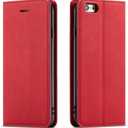 QLTYPRI Case for iPhone SE 2022 5G/SE 2020/8/7, Premium PU Leather Cover TPU Bumper with Card Holder Kickstand Magnetic Adsorption Flip Wallet Case- Red