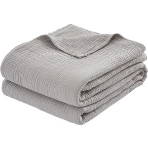 100% Cotton Muslin Queen Blanket (90" x 90")  A Luxuriously Soft, 4-Layer Lightweight and Breathable Gauze Blanket, Perfect for Year-Round use on beds, couches (Grey, Queen)