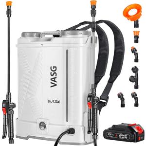 Battery Powered Backpack Sprayer 4 Gallon, 21V 2.6Ah Electric Weed Pump Sprayer with 6 Nozzles, Telescopic Wand (Stainless Steel + Plastic) for Garden Weed Lawn Yard Clean, Charger Included