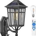 Darkaway Solar Outdoor Wall Lights, Dusk to Dawn Outside Wall Sconce Lighting with Remote, Black Exterior Light Fixture for House Porch Yard Hallway Doorway Garage (Medium)