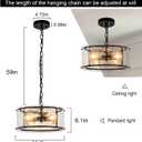 11.8" Black Hanging Pendant Light Fixtures,3 Light Small Drum Glass Dining Room Light Fixtures Over Table with Chain,Chandelier for Foyer,Kitchen Island,Dining Room,Bedroom,Breakfast Nook
