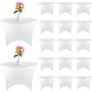 Peryiter 15 Pack Spandex Round Tablecloth Fitted Stretch Tablecloth Elastic Table Cover for Wedding Party Restaurant Banquet Cocktail and Halloween (White, 5 Ft, 60inch)