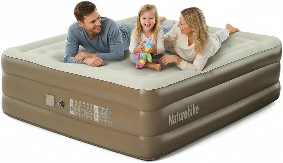 Naturehike Air Mattresses with Rechargeable Built-in Pump, Inflatable Mattress, Portable Blow up Mattress, Air Bed for Home, Camping, Guest (17.7in Compact King)