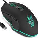 IULONEE USB Type C Wired Mouse,Silent Computer Mouse Optical Gaming Mice Ergonomic 7 LED Backlight 2400 DPI 6 Buttons for Office Home Windows PC,Laptop,Desktop,Notebook,MacBook (Type-C Black)