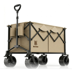 Navatiee 330Lbs Collapsible Folding Wagon, Beach Wagon Cart Heavy Duty Foldable with Big Wheels, Utility Grocery Wagon with 165L Large Capacity for Camping Garden Sports, Black