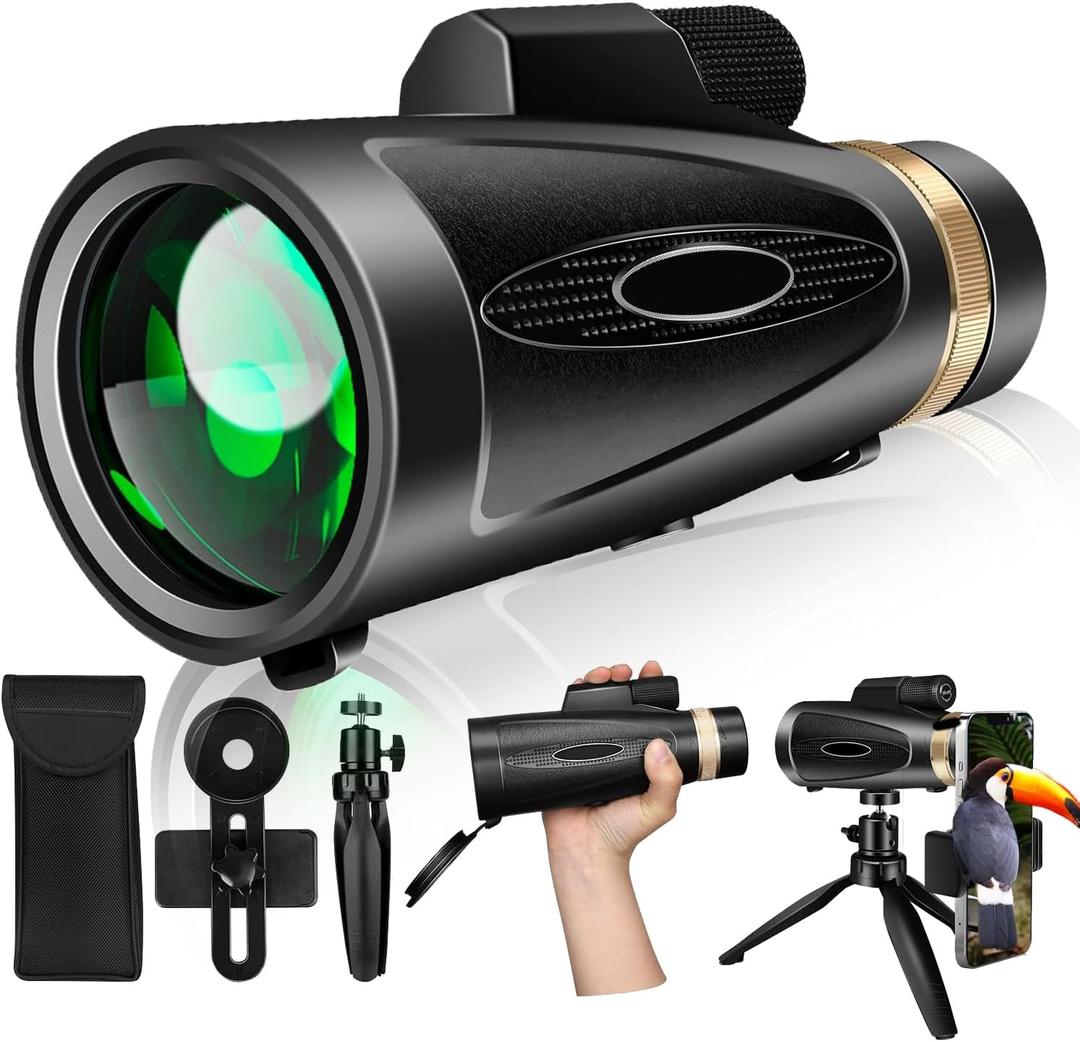 Monocular Telescope 80x100 High Power with Smartphone Adapter Tripod,Larger Vision Monoculars for Adults with BAK4 Prism & FMC Lens, Suitable for Bird Watching Hunting Hiking Camping Wildlife-Black