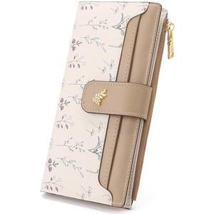 GAEKEAO Womens Wallet Slim Thin RFID Blocking Floral Vegan Leather Card Holder Bifold Long Ladies Wallet with Zipper Pocket