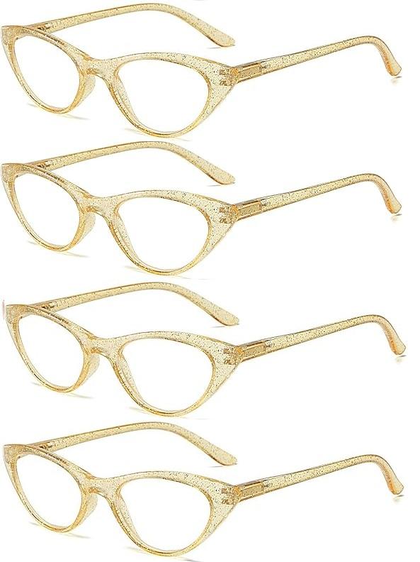100 CLASSIC 4-Pack Reading Glasses Ladies Cateye Spring Hinges Reader Crystal Sand Temple Fashion Eyeglasses for Women, +3.00