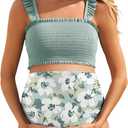 Summer Mae Maternity High Waist Bikini Swimsuit Two Piece Ruffled Hem Cute Bathing Suit Floral Pregnancy Swimwear (Large, Solitary Silhouette Bloom)